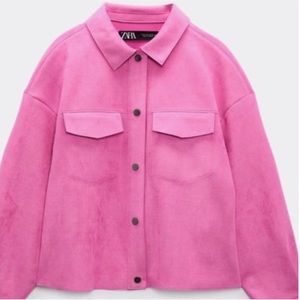 𝐍𝐖𝐓 | 𝗭𝗔𝗥𝗔 Fuchsia Suede Snap Button Cropped Shirt